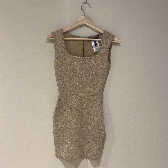 bcbg maxazria Gold Square Neck Sparkly Bodycon Mini Dress XS - Picture 3 of 13